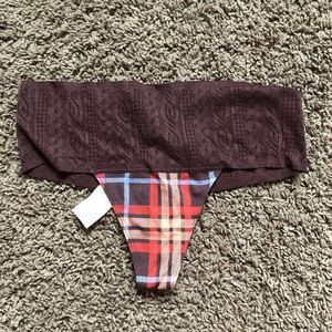 Aerie‎ Women's High Cut Underwear/Panties Brown Striped Plaid Size Small NWT